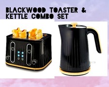 Black Wood 4 Slices Bread Toaster Matching Kettle Set Kitchen New scandi luxury