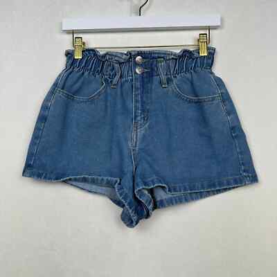 Forever 21 Women Sz 25 Blue Denim Paperbag Jean Shorts Medium Wash
