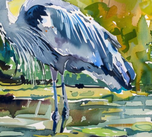 Anmutiger Reiher Aquarell, Aquarell Maldruck 5""x7"" auf mattem Papier - Bild 6 von 7