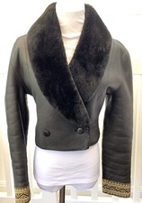 Italian Shearling Black Rear Fur Waisted With Long Sleeves Gold Straps Size S