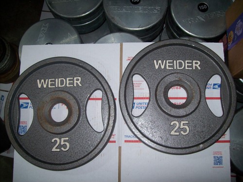 25 lb WEIDER OLYMPIC GRIPS BodyBuilding Strongman Fitness EXERCISE WEIGHT PLATES