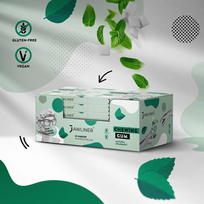 JAWLINER Spearmint Chewing Gum - Sugar Free Gum - Jawline Exerciser - Mint Gum