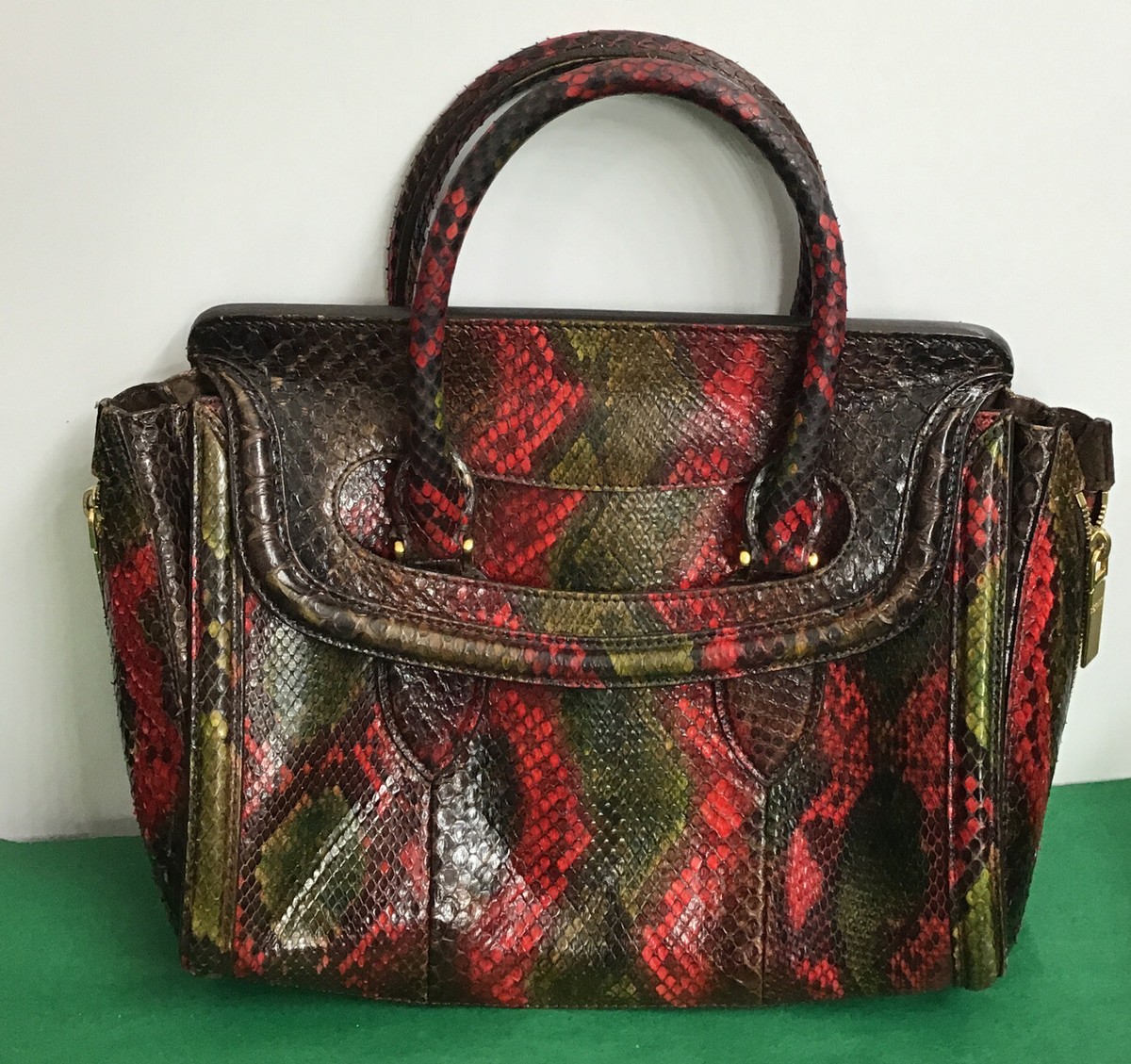 Alexander Mcqueen Purse Red And Green Snake Skin Satchel
