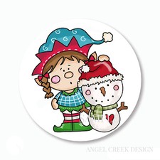 Whimsical Elf w/Snowman Christmas Scrapbook Stickers Holiday Envelope Seals