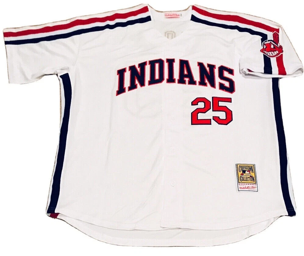 JIM THOME CLEVELAND INDIANS #25 WHITE Throwback SEWN JERSEY XL NWT