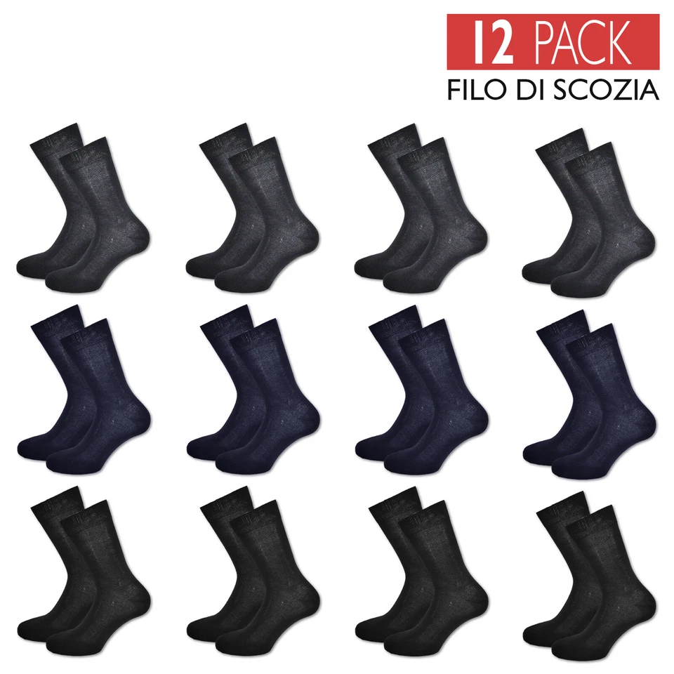 Set 12 Paia Calze Uomo Filo di Scozia Calzini Elasticizzati Cotone Leggero VEQUE - Immagine 3 di 4