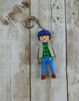 1994 Geobra PLAYMOBIL Taxi Driver Striped Shirt Blue Pants Figure Keychain  - Photo 1/2