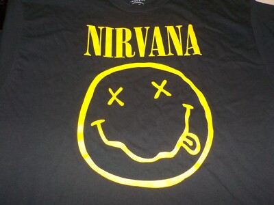 Nirvana Smiley Face T-shirt XL dated 2020 Black Yellow | eBay