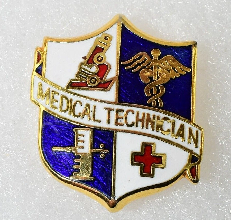 Vintage Technician Lapel Pin Shield Gold Plated Medical Insignia Emblem 1977 BX4 - Image 2 of 4