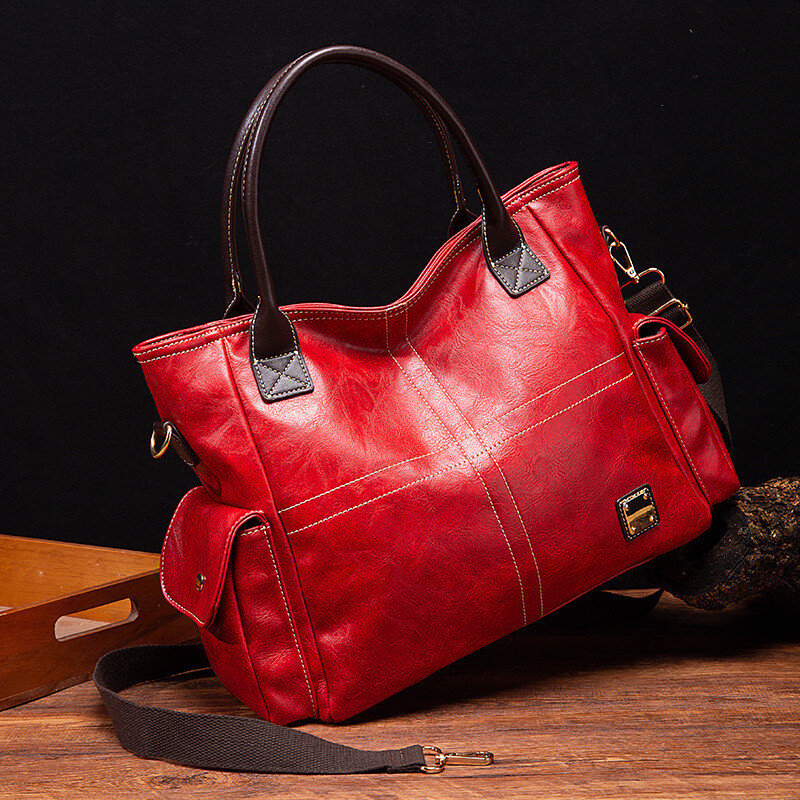 Soft Oil Wax Leather Women's Tote Bag, Large Capacity Handbag Shoulder