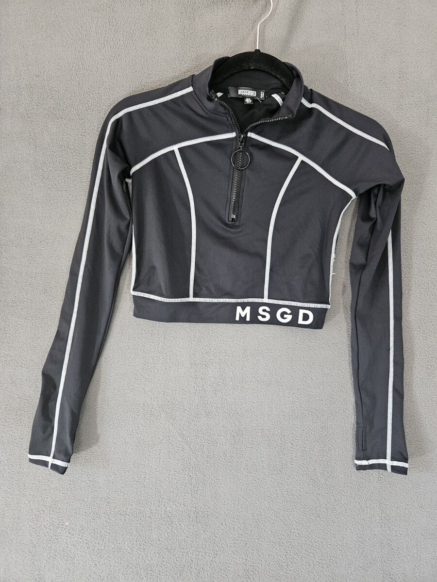 MSGD Killer Crop Top Shirt Long Sleeve Black Half Zip MSGD Killer Crop Top Shirt Long Sleeve Black Half Zip