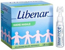 Libenar Soluzione Isotonica, Fisiologica Salina Per Detersione Di Naso, Occhi, Orecchie E Per L'inalazione In Aerosol, Adatto A Neonati E Bambini, Flaconcini Monouso Da 5 Ml, 25 Flaconcini