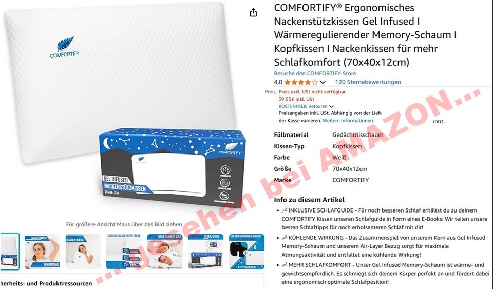 2x Premium Seitenschläfer Schlafkissen Gel Memory Nacken Kopf Kissen