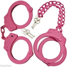 Real PINK Steel Hand & LEG Handcuffs Police Double Locking Cuffs Cuff HOT 2 Keys