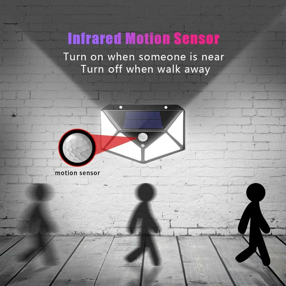 100 LED Solar Power PIR Motion Sensor Wall Light Outdoor Waterproof Garden Lamp - Image 2 of 4