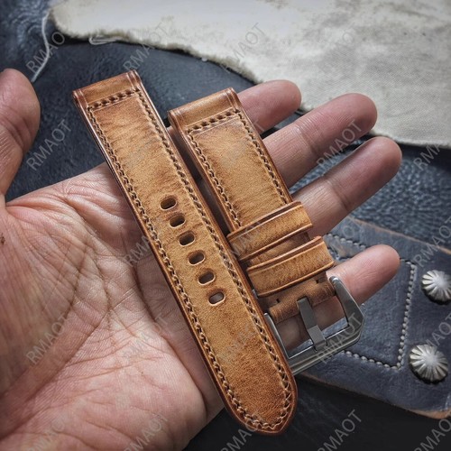 22mm Genuine leather strap Thick handmade strap Suitable For IWC portugieser - Picture 6 of 8