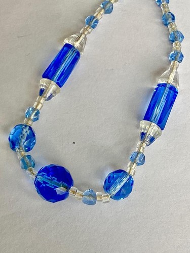 Vintage Blue & Clear Glass Necklace Art Deco - Picture 4 of 5