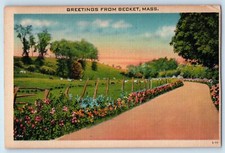 1945 Becket Massachusetts MA Vintage Postcard Greetings Road Field Posted