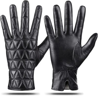 Handschuhe Schafsleder Kaschmir elegant und touchscreen-fähig - Schwarz
