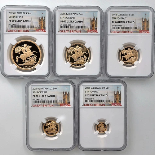 2015 Great Britain Sovereign Fifth Portrait Gold Proof 5-Coin Set NGC PF 69/70UC