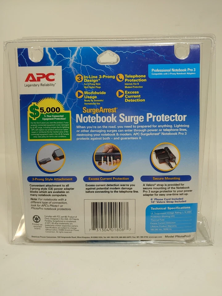 APC PNotePro3 Surge Arrest Notebook Pro Surge Protector 3 Prong New in Package - Image 2 of 2