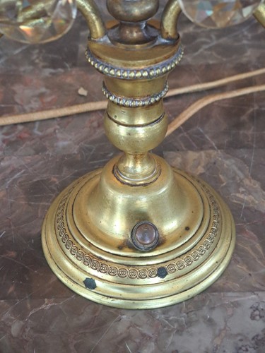 French Louis XVI Style Girandoles Candelabra Antique Prism Matching Table Lamps - Picture 9 of 24