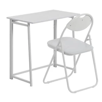 HARBOUR HOUSEWARES White/White Deluxe Folding Wooden Desk & Chair Set Study PC Computer Table