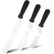 Offset Frosting Cake Knife set of 3 Black 6 8 & 10 Inch Angled Icing Spatula ...
