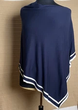 Talbots Poncho Womens Small Medium Blue White Stripe Shawl Cape Comfy Layer Boho