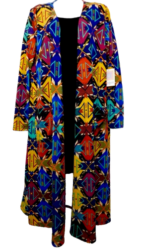 Lularoe Sarah Tribal Print Long Duster Cardigan L Blue Multi Lightweight NEW - Picture 11 of 11