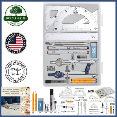 Drafting Tools for Students and Professionals with Ruler, Compasses, and Pencils