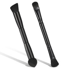 Dual Ended Hairline Powder Brush 2 PCS Black Concealer Brush Set with Sponge ...