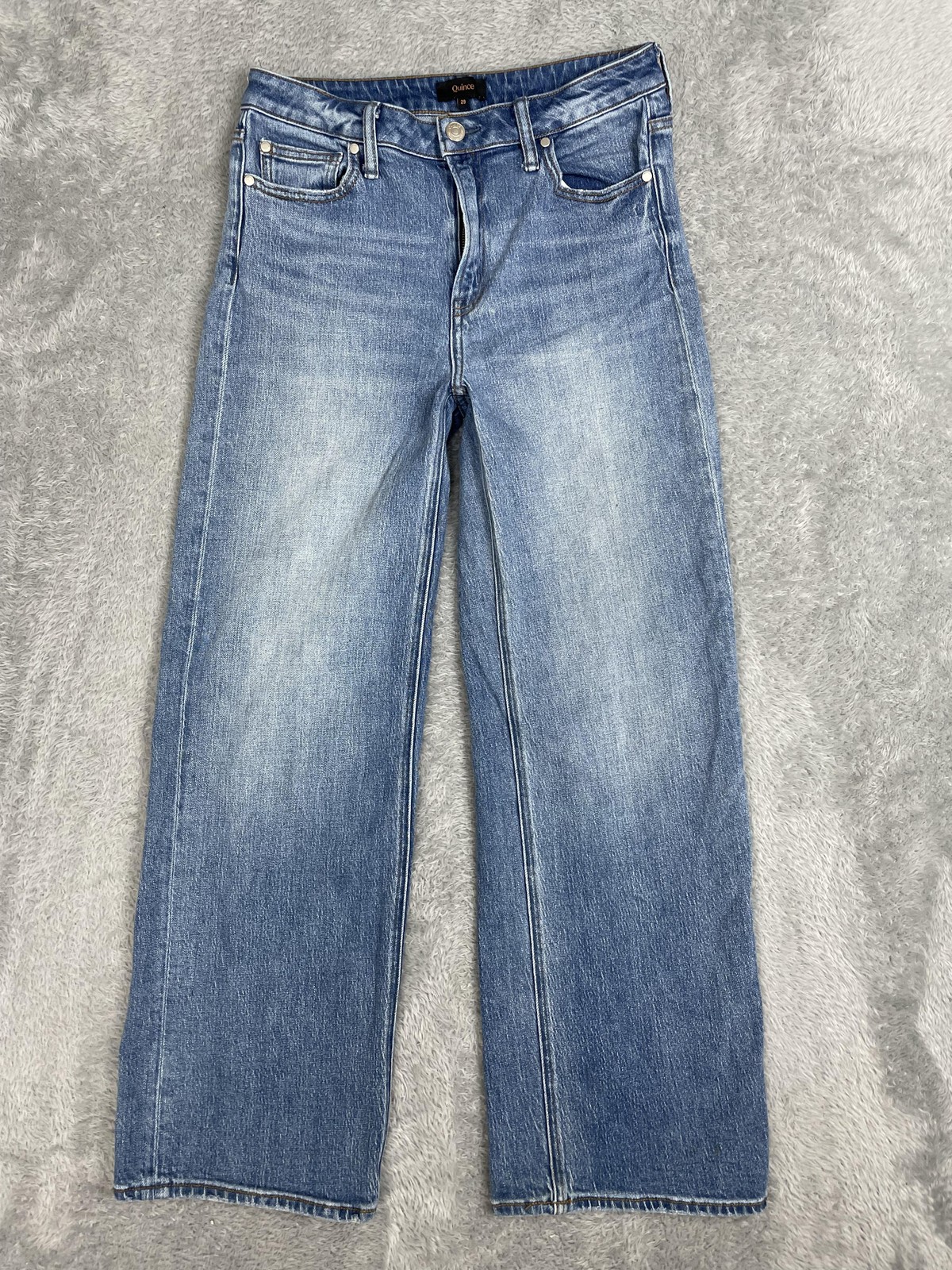 Quince Comfort Stretch High Rise Relaxed Straight Jeans Womens 29 Blue Med Wash