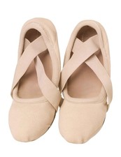 Tan Girls Ballet Shoes Canvas 4 Way Stretch Dance Slippers no Strings, US 5