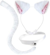 Cat Costume Accessories White Ears and Tail Costumes Set Furry Long Tale Faux