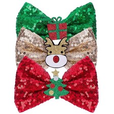 Christmas Hair Bows - 5 Inch Large Sequin Bling Bows Christmas Tree Deer Hair...