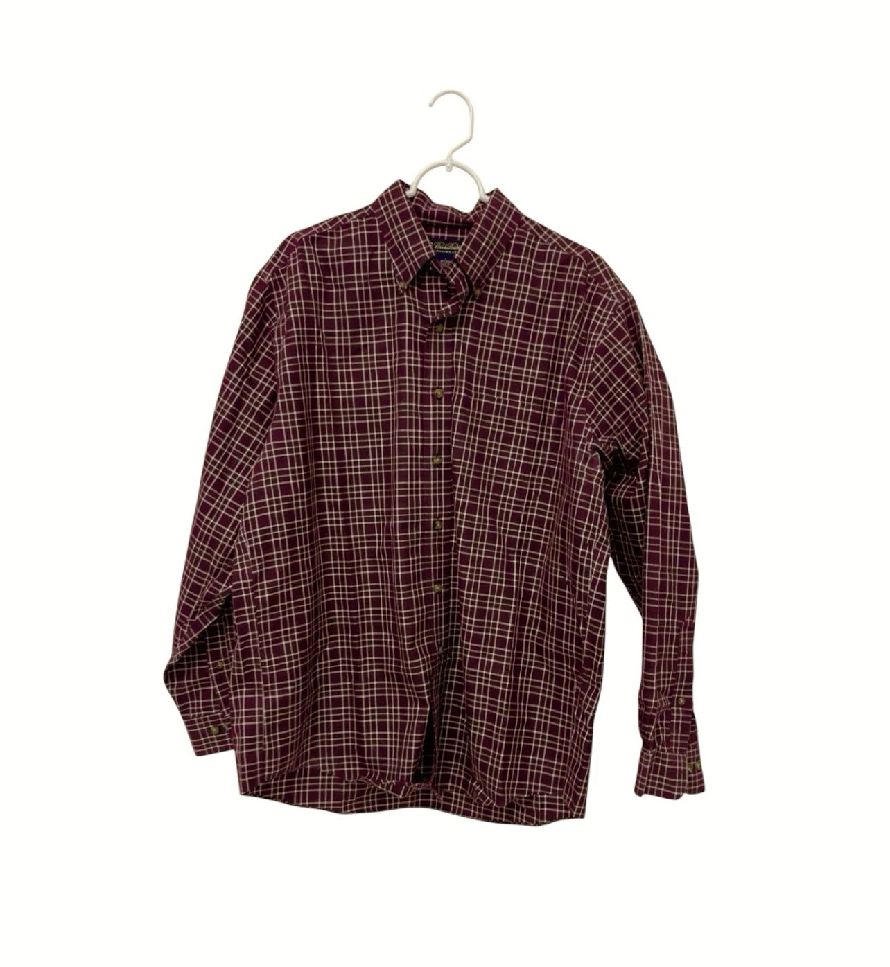 Brooks Brothers Dress Shirt Mens Size L Maroon Red Plaid Non Iron Button Up Fall