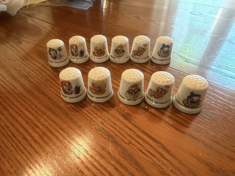 Porcelain Clown Thimble Set Of 11 Vintage  Thimbles Lot