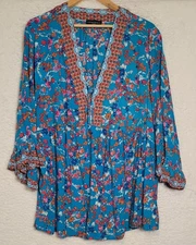 CYNTHIA ROWLEY Peasant Boho Top Size 2X Lightweight Floral Paisley Casual 0994