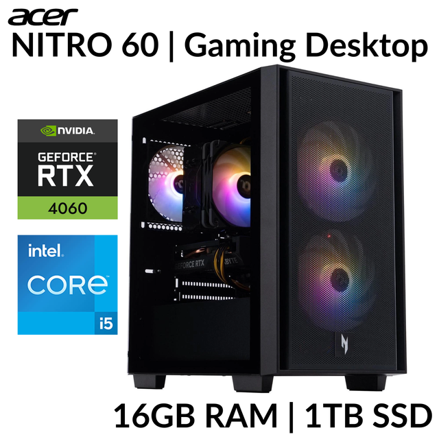 Acer Nitro 60 Gaming Desktop GeForceRTX4060 IntelCorei5 16GB 1TB SSD Refurbished