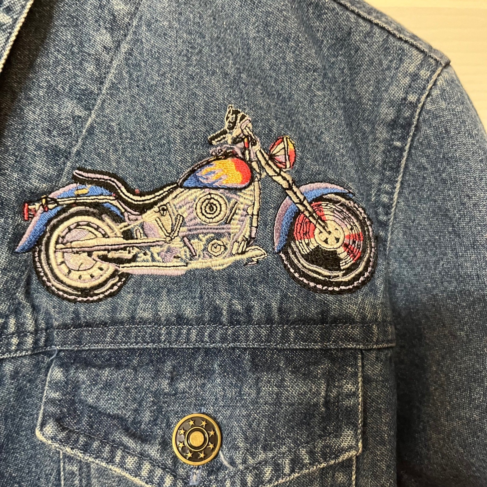 Womens Denim Jacket Motorcycle Patch Embellished … - image 3