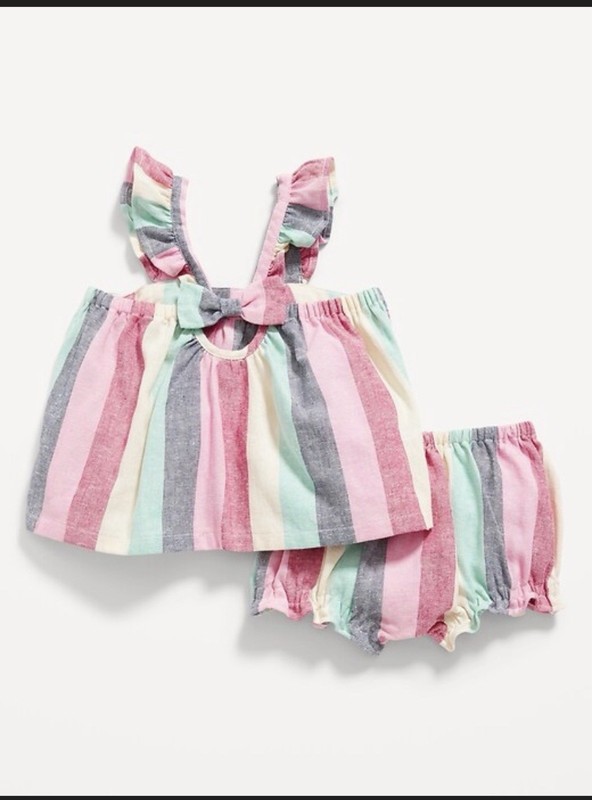 Old Navy 2 Piece Multicolor Striped Shorts Set & Top 18-24M Bow Sleeveless