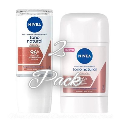 NIVEA Clinical 96h Antiperspirant Tono Natural Roll On & Stick 2Pk