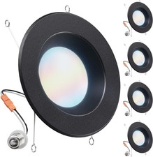 Sunco 4 Pack 6 Inch Black Retrofit LED Recessed Lights, 5CCT, 13W 120W