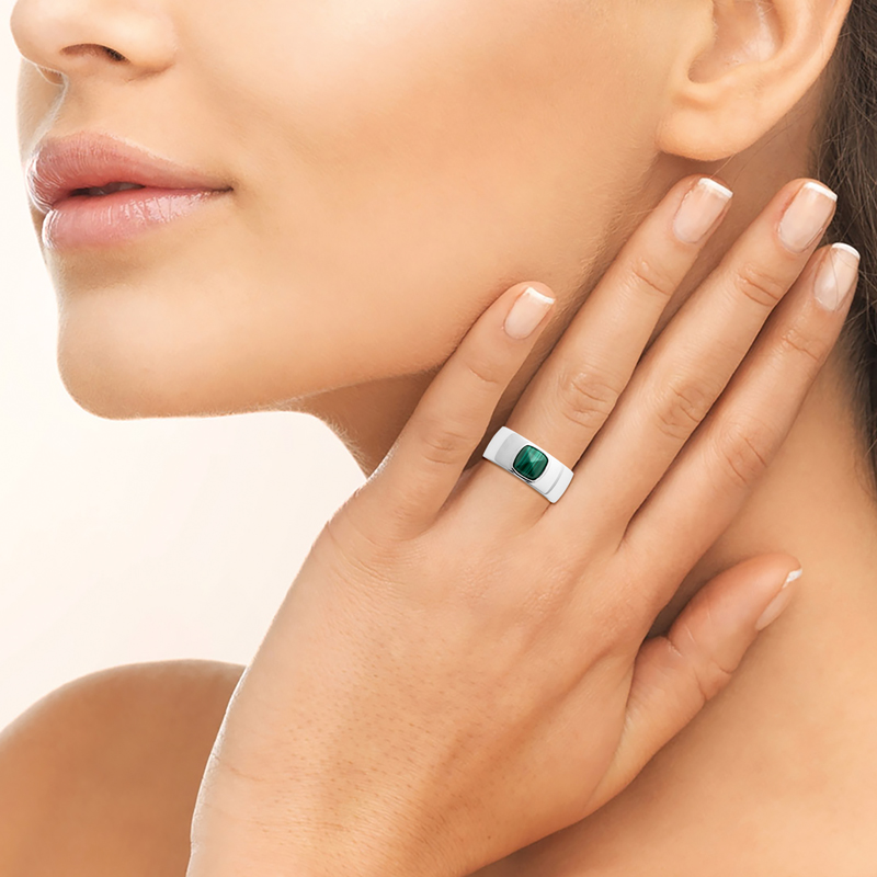Bague Ancienne Argent Massif 925 Taille 55 Pierre Dure Malachite 2,5g