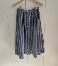 Vintage 80s Striped Cotton Chambray Midi Skir...