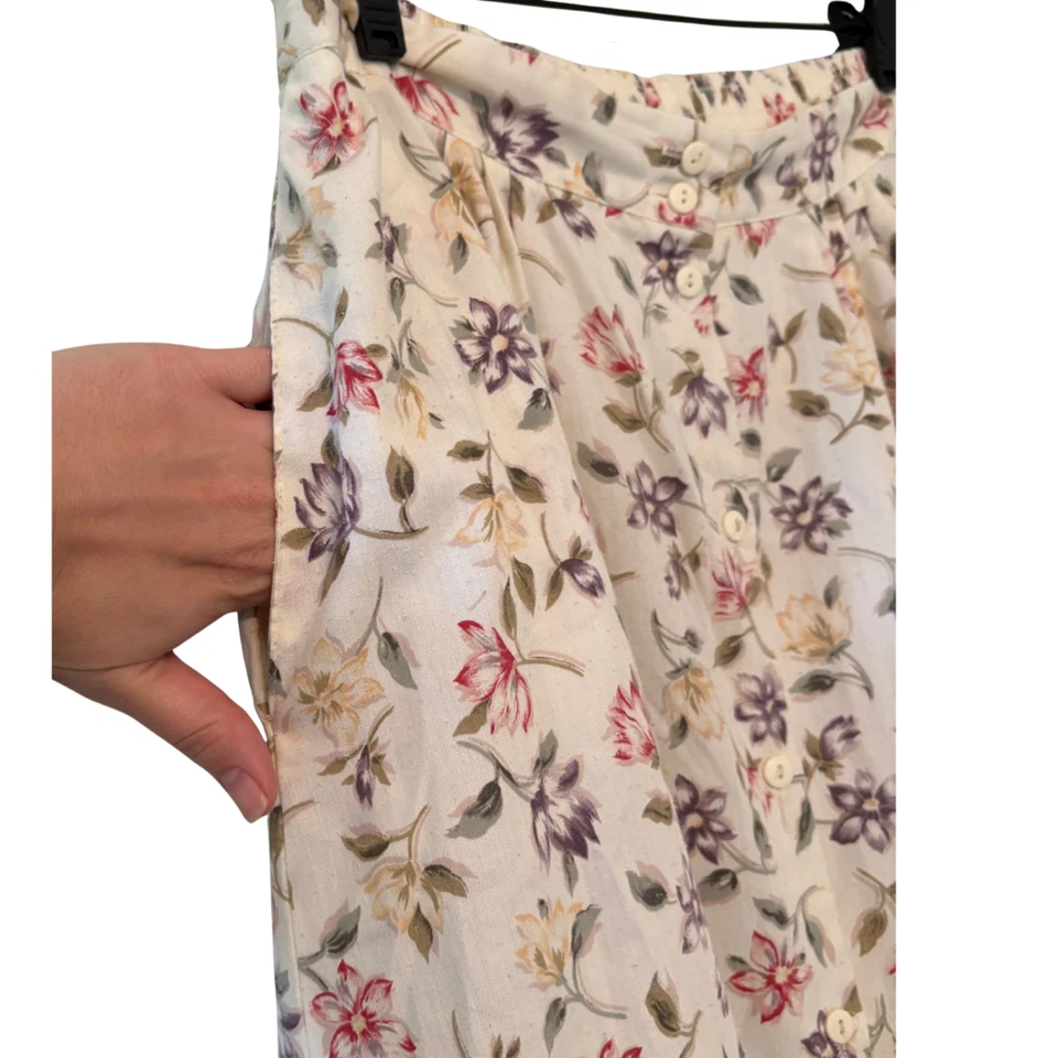 Falda de botones floral crema vintage Bentley para mujer grande 13/14 bolsillos, colorida Foto 4 de 4