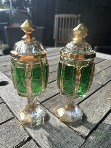 Böhmische Moser Kristallglas Bonboniere Vergoldet Antik Urnenglas 2 - Bild 1 von 8