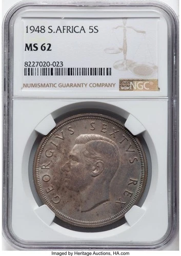1948 South Africa 5 Shillings NGC MS62 Silver Springbok Crown KM40.1 George VI