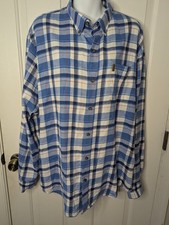 IZOD Men's Blue/White Plaid Soft Flannel Shirt Long Sleeve Button Down, Size XL